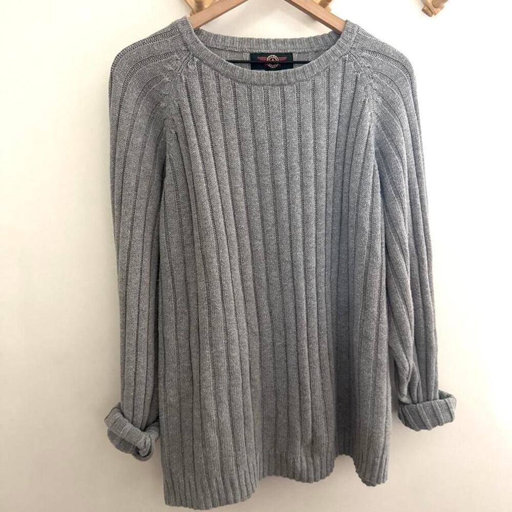 Vintage oversized grey ribbed knit pullover sweater